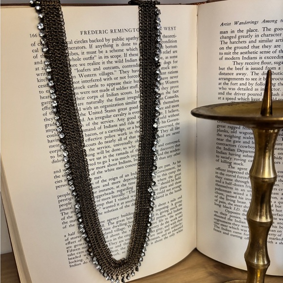 J. Crew clear rhinestone statement metal chain mesh necklace - Picture 3 of 5
